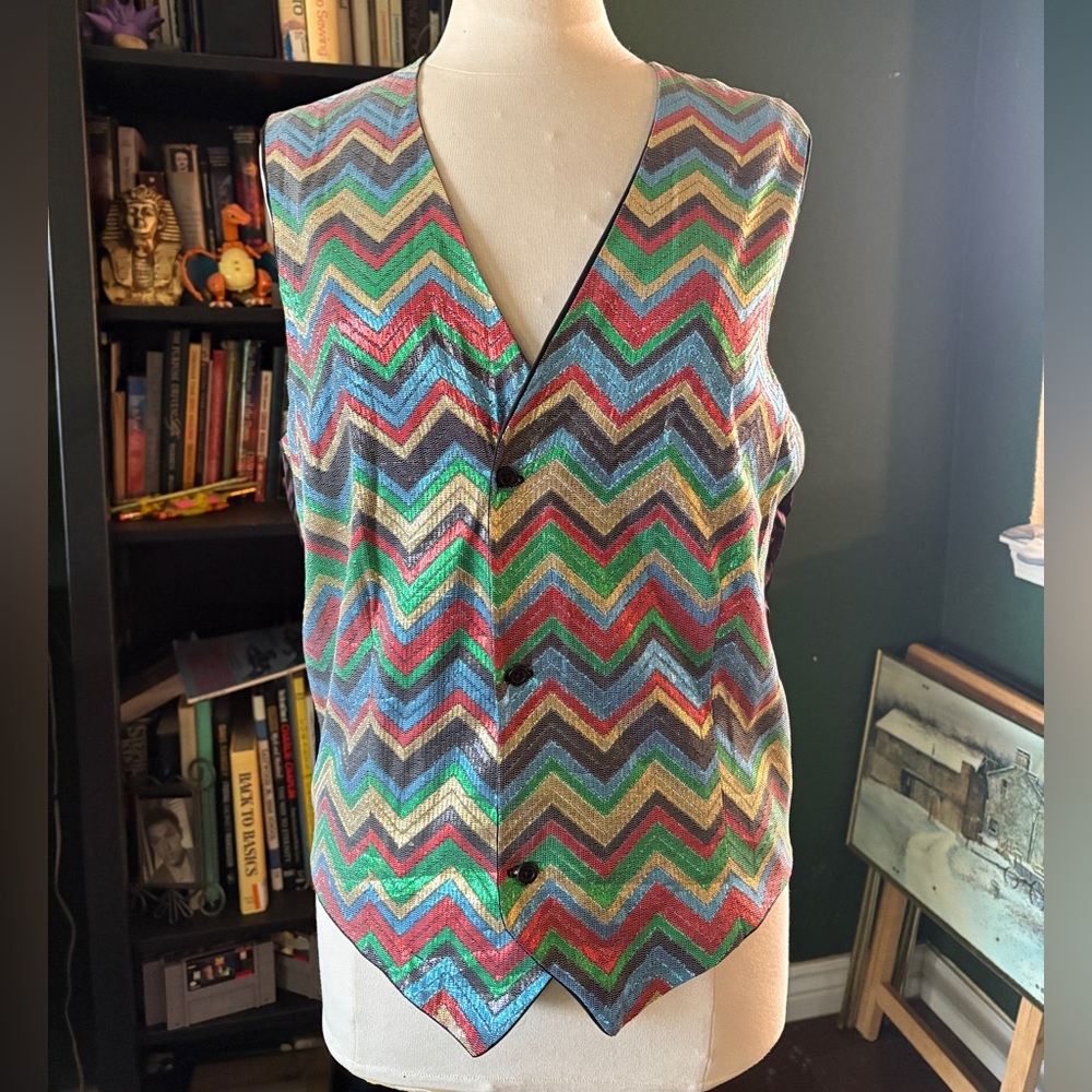 Vintage rainbow chevron handmade vest Large